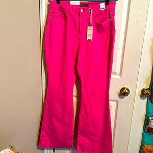 NWT Judy Blue 14W Hot Pink High Waist Bell Bottom Raw Hem Garment Dyed Jeans